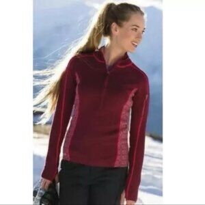 Athleta Sidestep Sweater XL Cherrywood Half Zip Pullover Mock Neck Pocket